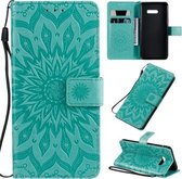 Voor LG G8X Geperst Afdrukken Zonnebloem Patroon Horizontale Flip PU Lederen Case met Houder & Kaartsleuven & Portemonnee & Lanyard (Groen)