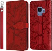 Voor Samsung Galaxy S9 Life of Tree Embossing Pattern Horizontale Flip lederen tas met houder & kaartsleuf & portemonnee & fotolijst & lanyard (rood)