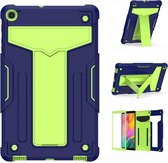 Voor Samsung Galaxy Tab A8.4 (2020) T307 T-vormige beugel Contrastkleur Schokbestendig pc + siliconen platte beschermhoes (marineblauw + groen)