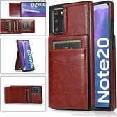Voor Samsung Galaxy Note20 effen kleur pc + TPU beschermhoes met houder en kaartsleuven (bruin)