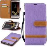 Kleurafstemming Denim Texture Leather Case voor Galaxy J2 Pro, met houder & kaartsleuven & portemonnee & lanyard (paars)