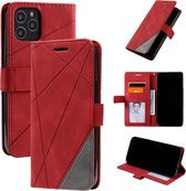 Voor iPhone 12 Pro / 12 Max Skin Feel Splicing Horizontale flip lederen hoes met houder & kaartsleuven & portemonnee & fotolijst (rood)