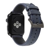 Litchi textuur lederen horlogeband voor Apple Watch Series 6 & SE & 5 & 4 44 mm / 3 & 2 & 1 42 mm (marineblauw)