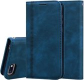 Voor Huawei Y5 (2018) Frosted Business Magnetische Horizontale Flip PU lederen tas met houder & kaartsleuf & lanyard (blauw)