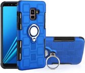 Voor Galaxy A8 + (2018) 2 in 1 Cube PC + TPU beschermhoes met 360 graden draaien zilveren ringhouder (blauw)