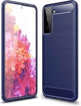 Voor Samsung Galaxy S30 + TPU-hoesje van koolstofvezel met geborstelde textuur (marineblauw)