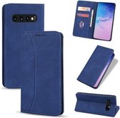 Voor Samsung Galaxy S10 + Huid-aanvoelende Kalfsleer Textuur Magnetische Dual-Fold Horizontale Flip Leren Case met Houder & Kaartsleuven & Portemonnee (Blauw)