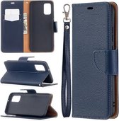 Voor Samsung Galaxy A02s (EU-versie) Litchi Texture Pure Color Horizontale Flip Leather Case met houder & kaartsleuven & portemonnee & lanyard (donkerblauw)