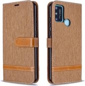 Voor Huawei Honor 9A Kleuraanpassing Denim Textuur Horizontale Flip Leren Case met Houder & Kaartsleuven & Portemonnee & Lanyard (Bruin)