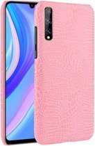 Voor Huawei Y8p schokbestendige krokodiltextuur pc + PU-hoes (roze)