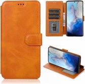 Voor Samsung Galaxy S20 Kalfs Textuur Magnetische Gesp Horizontale Flip Leren Case met Houder & Kaartsleuven & Portemonnee & Fotolijst (Kaki)