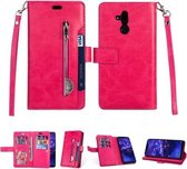 Voor Huawei Mate 20 lite Multifunctionele Rits Horizontale Flip Leren Case met Houder & Portemonnee & 9 Kaartsleuven & Lanyard (Rose Rood)