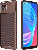 Voor OPPO Reno4 Lite koolstofvezel textuur schokbestendig TPU-hoesje (bruin)