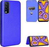 Voor Vivo Y20 / Y20i (Indian) Koolstofvezel Textuur Magnetisch Horizontaal Flip TPU + PC + PU lederen tas met kaartsleuf (blauw)