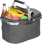 Relaxdays boodschappenmand - boodschappentas - picknickmand - mandje - koeltas - 27 liter - grijs