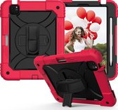 Apple iPad Air 4 10.9 (2020) Hoes - Mobigear - Shockproof Strap Serie - Hard Kunststof Backcover - Zwart /  Rood - Hoes Geschikt Voor Apple iPad Air 4 10.9 (2020)