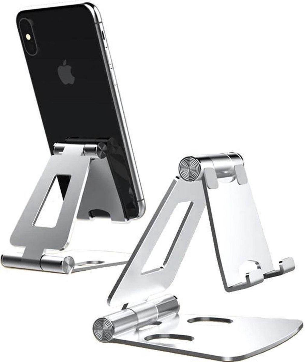 Telefoon en Tablet houder - Ergonomisch design - Opvouwbaar - Smartphone standaard voor Bureau of Tafel - Zilver