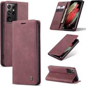 CaseMe - Hoesje geschikt voor Samsung Galaxy S21 Ultra -Wallet Book Case - Magneetsluiting - Donker Rood
