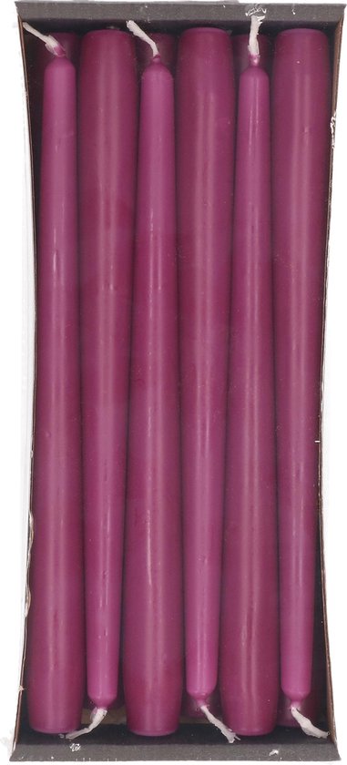 36x Paarse dinerkaarsen 25 cm 8 branduren - Geurloze kaarsen paars - Tafelkaarsen/kandelaarkaarsen