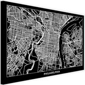 Schilderij Map van Philadelphia, 2 maten, zwart-wit, Premium print