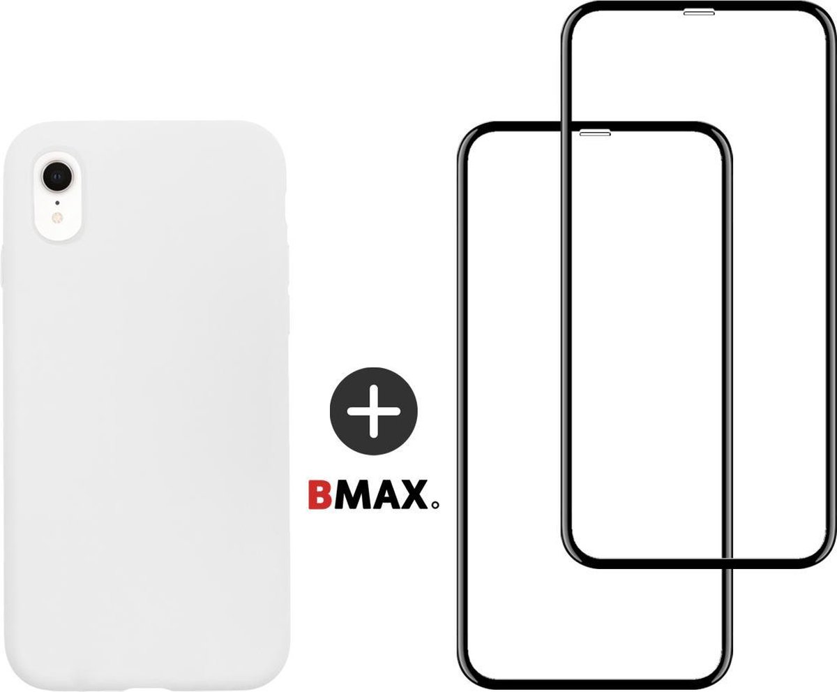 BMAX Telefoonhoesje geschikt voor iPhone XR - Siliconen hardcase hoesje wit - Met 2 screenprotectors full cover