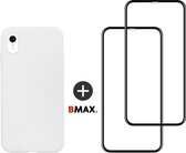 BMAX Telefoonhoesje voor iPhone XR - Siliconen hardcase hoesje wit - Met 2 screenprotectors full cover