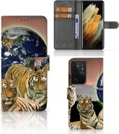 Smartphone Hoesje Geschikt voor Samsung Galaxy S21 Ultra Bookcase met Pasjeshouder Roofdieren