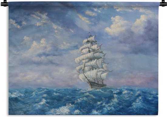 Wandkleed Zeilschepen Illustratie - Illustratie van een zeilschip op het water Wandkleed katoen 90x67 cm - Wandtapijt met foto