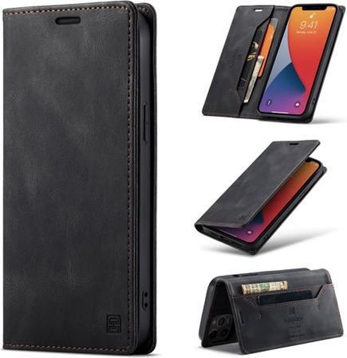 AutSpace - Hoesje geschikt voor iPhone 12 Pro Max - Wallet Book Case - Magneetsluiting - met RFID bescherming - Zwart
