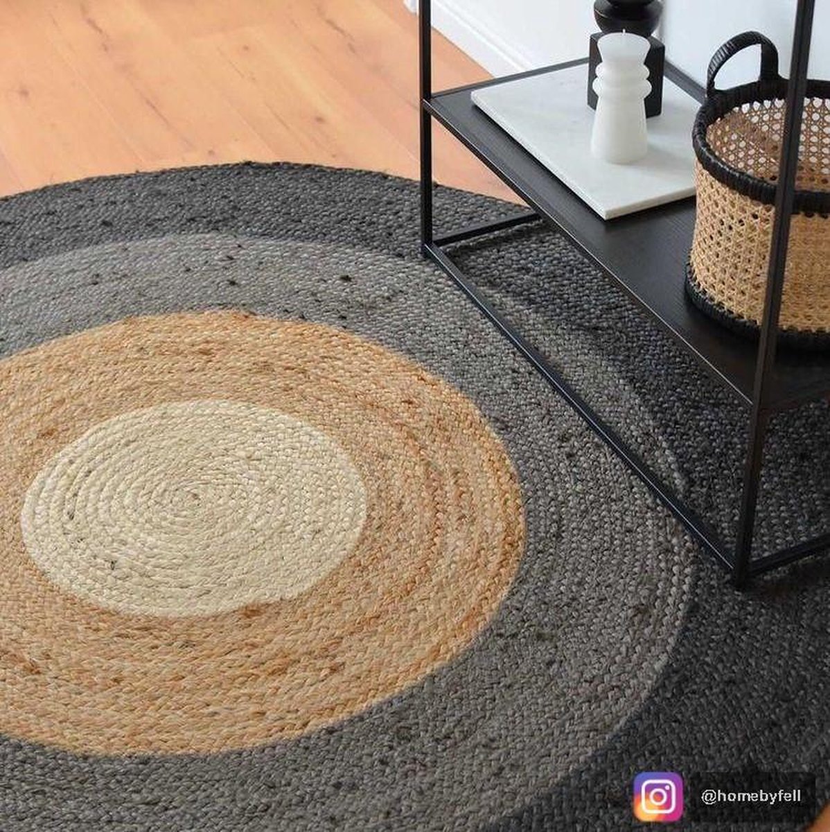 CASAVANI Collectie cirkel gebied tapijt - 10 x 10 ft 'beige en zwart geometrische pettern natuurlijke jute mat ideaal voor veel verkeer gebied in de hal slaapkamer woonkamer eetkamer keuken terras