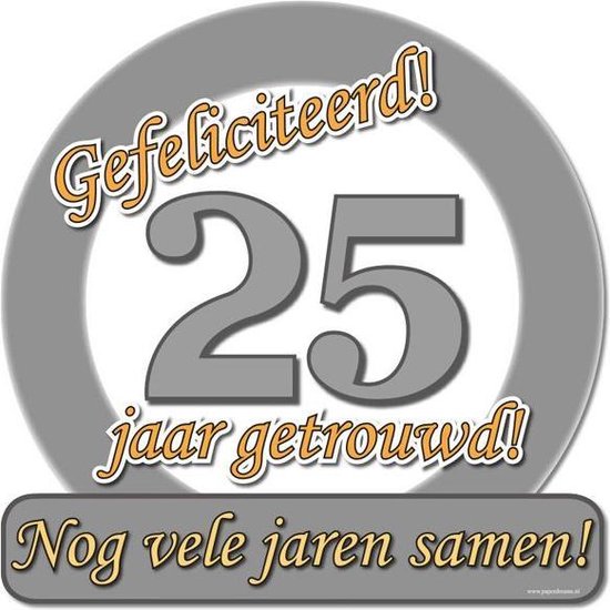 Huldeschild 25 jaar getrouwd metallic 50x50cm 25 jaar getrouwd bord.