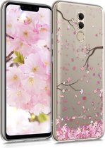 kwmobile telefoonhoesje voor Huawei Mate 20 Lite - Hoesje voor smartphone in poederroze / donkerbruin / transparant - Kersenbloesembladeren design