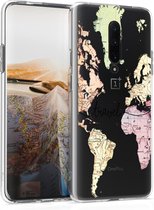kwmobile telefoonhoesje voor OnePlus 7 Pro - Hoesje voor smartphone in zwart / meerkleurig / transparant - Travel Wereldkaart design
