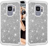 Glitter poeder contrast huid schokbestendig siliconen + pc beschermhoes voor Galaxy S9 (grijs)