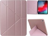 Millet-textuur PU + silicagel lederen hoes met volledige dekking voor iPad Air (2019) / iPad Pro 10,5 inch, met multi-opvouwbare houder (roségoud)