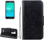 Voor ASUS Zenfone Go ZB500KL Geperst bloemenpatroon Horizontale flip lederen tas met houder & kaartsleuven en portemonnee (zwart)