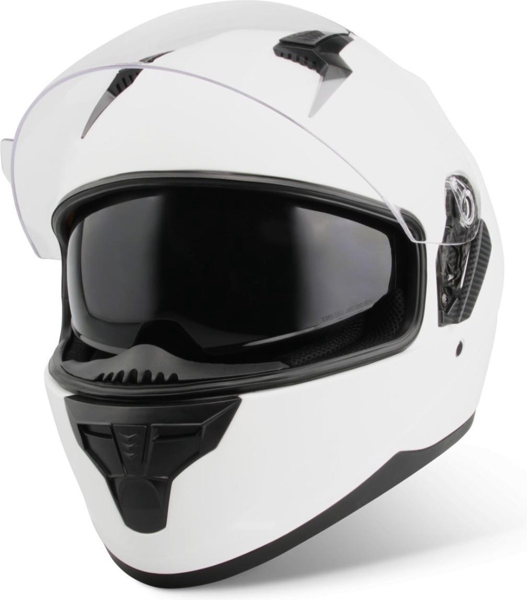 VINZ Kennet Integraalhelm met Zonnevizier / Motorhelm / Scooter helm / Brommerhelm – Mat Wit