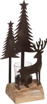 J-Line T-Lichthouder Kerst Hout/Metaal Naturel/Bruin Small