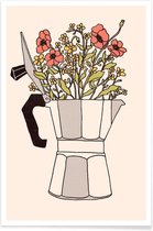 JUNIQE - Poster Moka Flowers Colors -30x45 /Grijs & Rood