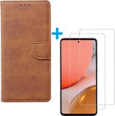 Samsung Galaxy A52 (4G & 5G) / A52s- Bookcase Lichtbruin - portemonee hoesje met 2 stuks Glas Screen protector