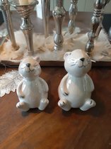 Alinterieur - Set van 2 Konijntjes/Paashaas met hoofd omhoog - Wit - Glanzend - Pasen -Paasdecoratie