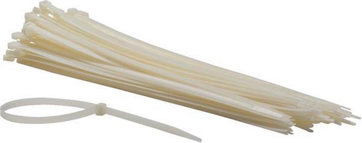 Perel Set nylon kabelbinders 7.6x400mm - Wit, UV-bestendig, 100 st.
