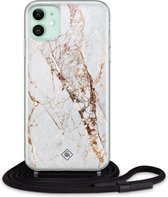 iPhone 11 hoesje met koord - Marmer goud | Apple iPhone 11 crossbody case | Zwart, Transparant | Marmer