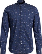 WE Fashion Heren slim fit overhemd met vogeldessin en mao-boord