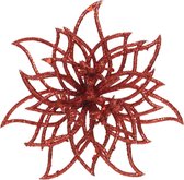 3x stuks decoratie bloemen kerststerren rood glitter op clip 14 cm - Decoratiebloemen/kerstboomversiering/kerstversiering