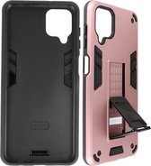 Hoesje met Magnetic Stand Hard Case Geschikt voor de Samsung Galaxy A12 - Stand Shockproof Telefoonhoesje - Grip Stand Back Cover - Roze