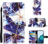 Voor Samsung Galaxy S21 5G Marmer Stiksels Horizontale Flip PU Leren Case met Houder & Kaartsleuven & Portemonnee & Lanyard (Marineblauw)