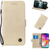 Voor Galaxy A70 retro horizontale flip pu lederen tas met kaartsleuven en houder (goud)