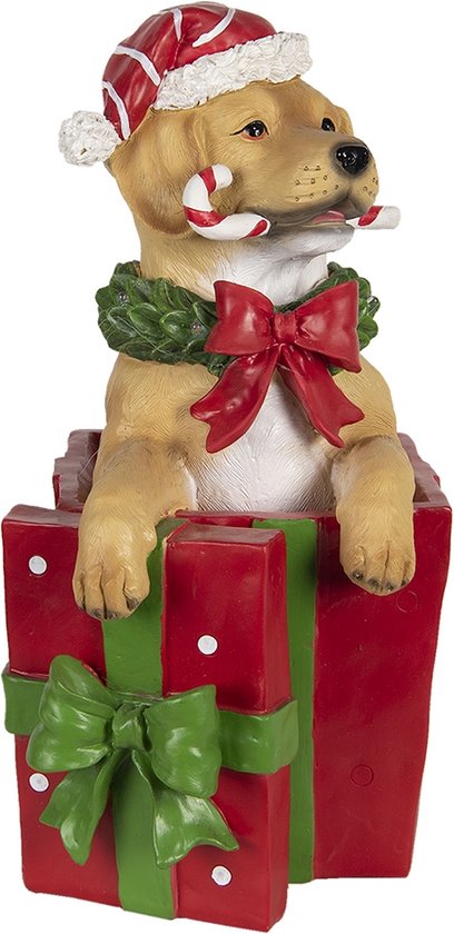 Clayre & Eef Kerstdecoratie Beeld Hond 23*19*39 cm Meerkleurig Polyresin Decoratief Figuur Decoratieve Accessoires Woonaccessoires
