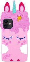 ADEL Siliconen Back Cover Softcase Hoesje Geschikt voor iPhone 12 Mini - Eenhoorn Roze